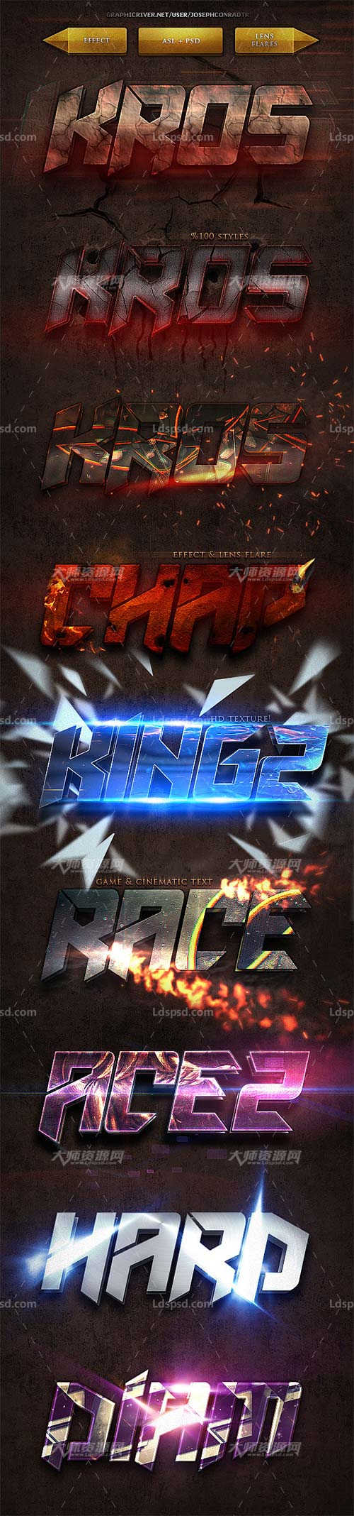 Gametic Text Styles,极品PS样式－9个游戏字效(含预览图的PSD文件)